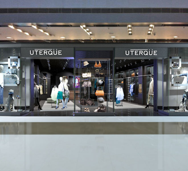 Infografia 3d fachada tienda modelo 3 Uterque Hong Kong