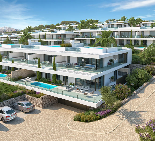 infografia 3d conjunto residencial en Marbella